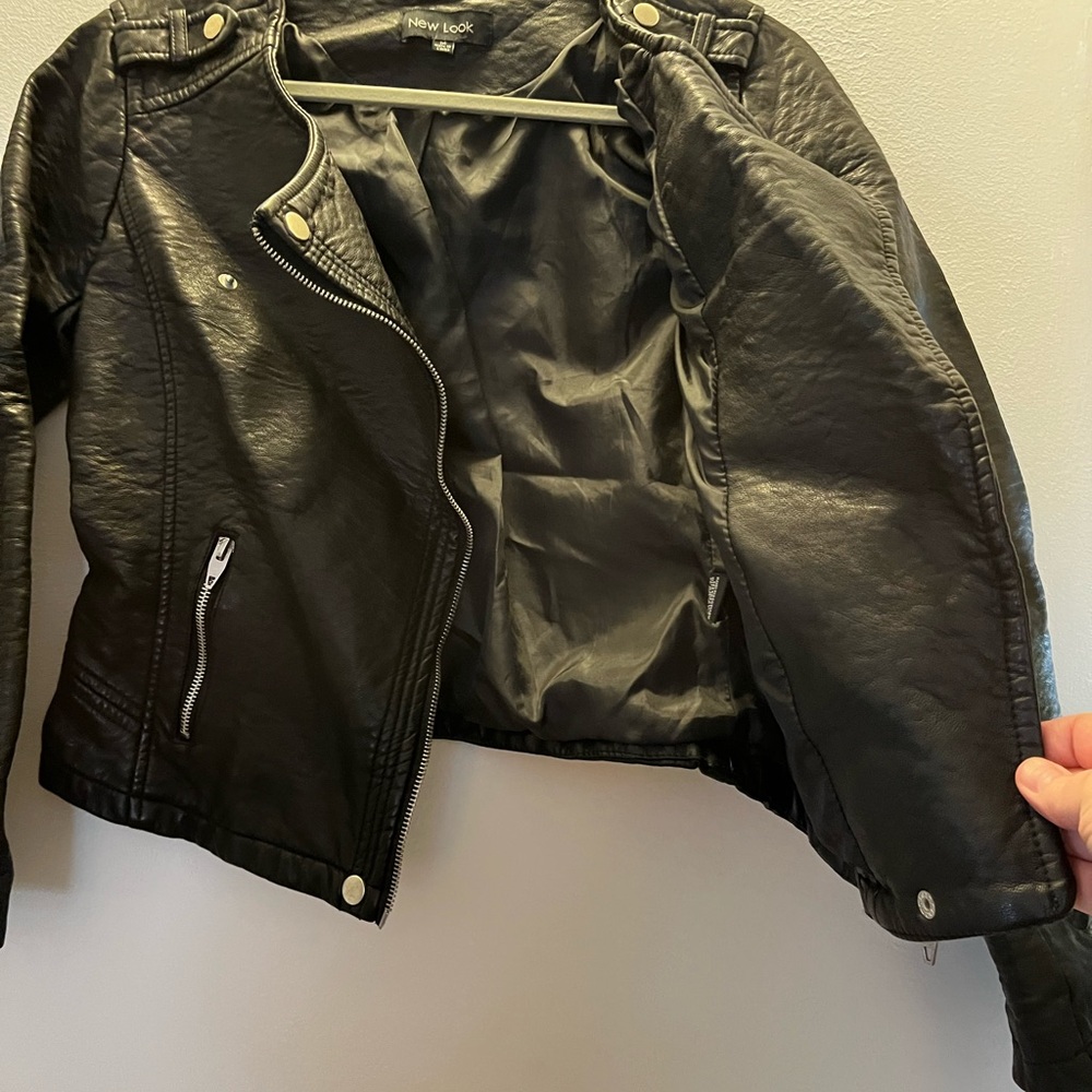 New Look Black Leather Motorcycle Jacket - Picture 4 of 11